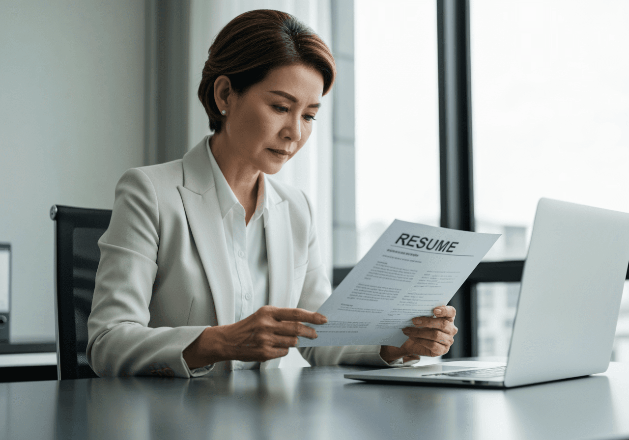 Professional writing CV at desk